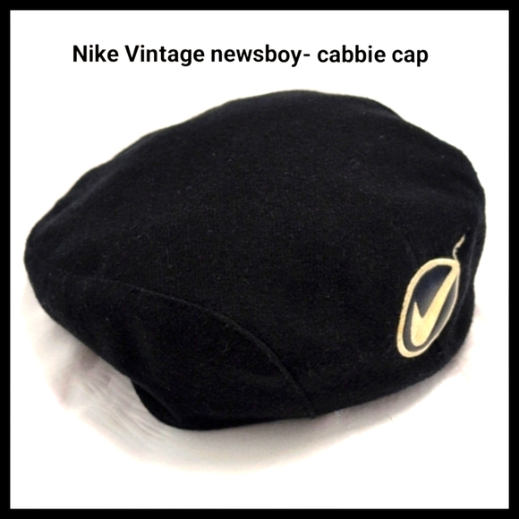 Vintage Nike Embroidered Wool Cabbie Newsboy Cap Black Mens  Swish Logo - Picture 1 of 11